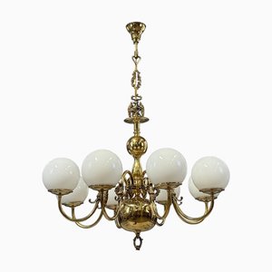 Large Flemish Style Brass Chandelier, 1920s