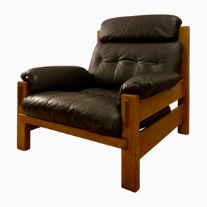 Brutalistischer Ledersessel im Stil von Pierre Chapo, 1970er