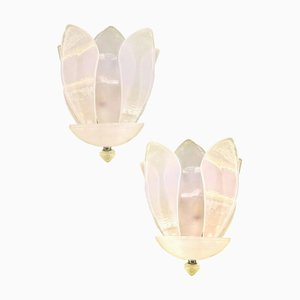 Venetian Sanded Murano Glass Floreal Wall Sconces by Simoeng, Set of 2