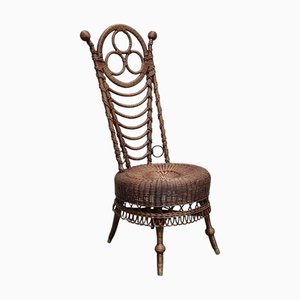 Rattan and Wicker Boudoir Chair, Italy, 1900s