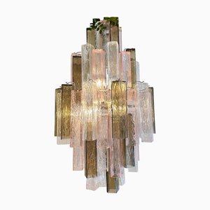 Pink and Fumè Squared Bark Murano Glass Chandelier by Simoeng