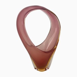 Vintage Pink and Yellow Murano Basket, 1950s