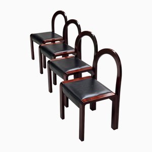 Italienische Holzstühle mit Ledersitzen von Eugenio Gerli für Tecno, 1960, 4er Set