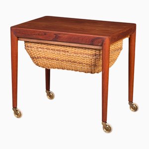 Tavolo da cucito vintage in teak di Erik Severin Hansen per Haslev Møbelsnedkeri, anni '60