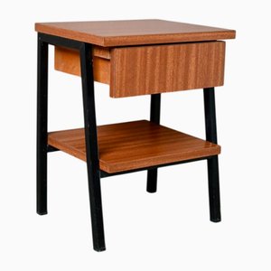 Mesita de noche modernista de madera y metal, años 60
