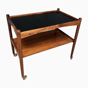 Carrito con ruedas de palisandro con superficie de formica negra, años 60