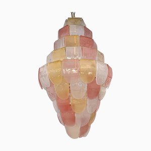 Murano Glas Kronleuchter in Sanded Pink & Bernsteinfarben von Simoeng