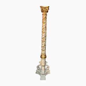 Italian Pedestal Column in White Lacquer and Gold Leaf
