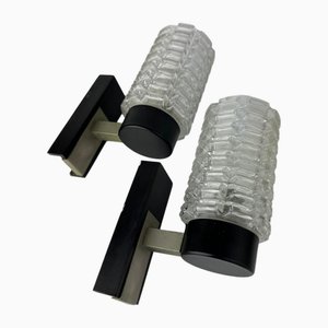 Brutalist Ice Glass Wall Lamps, 1970s, Set of 2
