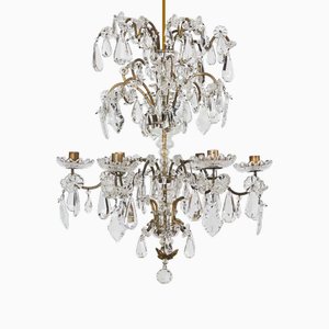 Chandelier Bougie en Laiton et Cristal, 19ème Siècle