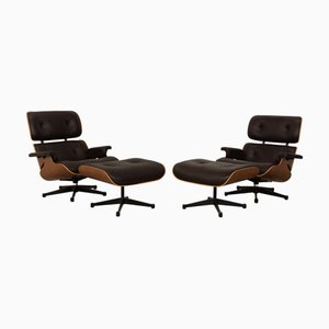 Sessel und Fußhocker aus Dunkelbraunem Leder von Charles & Ray Eames für Vitra, 4 . Set