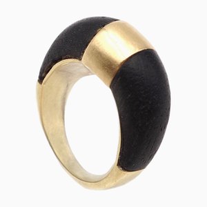 Vintage Ring in Gold and Wood, 1970s