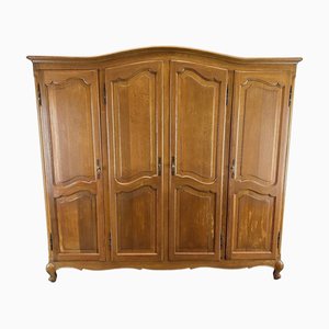 Vintage French Louis XVI Carved Oak 4-Door Armoire