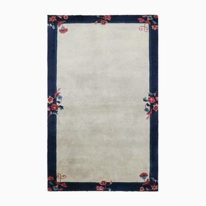 Vintage Chinese Art Deco Style Rug with Gray Open-Field and Florals