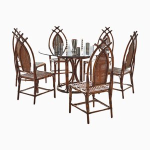 Vintage Bamboo Dining Set, 1980, Set of 7