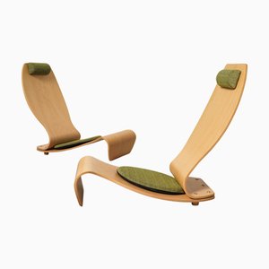 Set of La Cuba Low Chairs by Yasushiro Shimuzu for Tendo Mokko, Japan, 1980