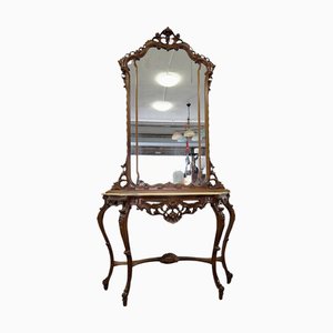Console Table with Carved Mirror, 1920s