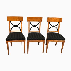 Biedermeier Birchwood Veneer Chairs, 1820s, Set of 3