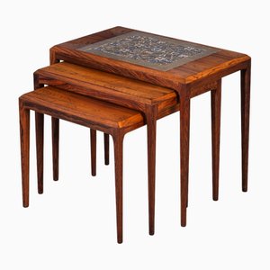 Dänische Satztische aus Palisander mit Fliesen von Johannes Andersen für CFC Silkeborg, 1960er, 3er Set