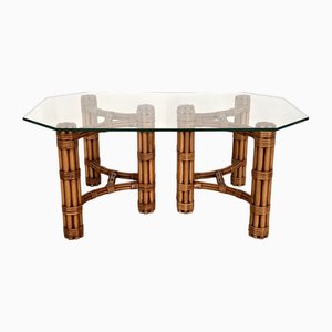 Tavolino moderno in bambù con cinturino in pelle di McGuire, anni '70