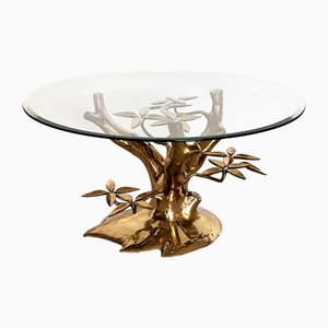 Vintage Coffee Table in Brass and Cut Glass by Willy Daro, 1970s