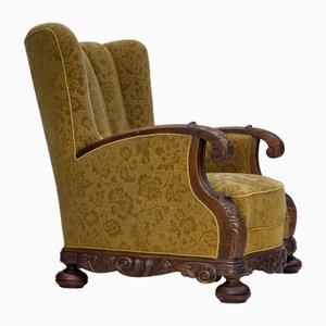 Poltrona con schienale alto in quercia e lana, Danimarca, anni '60