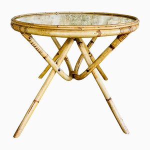 Vintage Rattan and Bamboo Coffee Table with Glass Top, 1960s