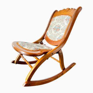 Vintage Folding Rocking Chair with Gobelin, 1950s