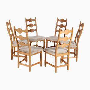Danish Oak and Sheepskin Dining Chairs in the style of Henning Kjærnulf, 1970s, Set of 6