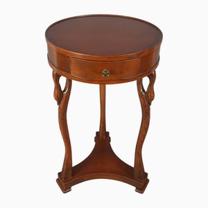 Round Wooden Coffee Table with Carved Swans, 1990