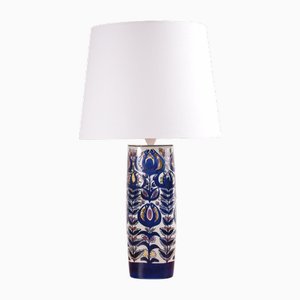 Danish Tall Ceramic Table Lamp with Floral Decor by Berte Jessen for Aluminia, 1960s