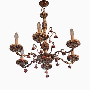 Vintage Six-Arm Chandelier in Gilt Brass