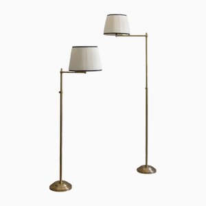 Adjustable Brass Floor Lamps with Fabric Lampshade, 1970s, Set of 2