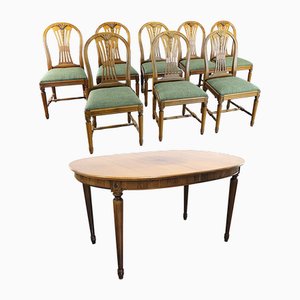 Mid-Century Modern Gustavian Dining Table and Chairs, 1960s, Set of 9