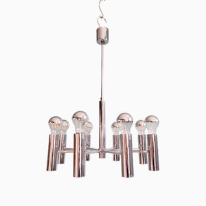 Space Age Tubular Chrome Metal Chandelier from Hustadt Leuchten, 1970s
