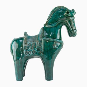 Cavallo grande in ceramica verde di Aldo Londi per Bitossi, Italia, anni '60