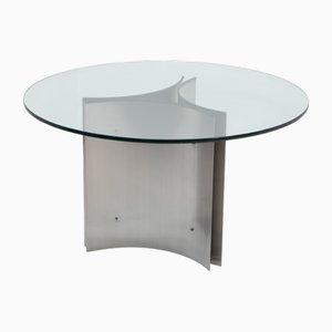 Esstisch aus Stahl & Glas, Michel Boyer zugeschrieben, Frankreich, 1970er