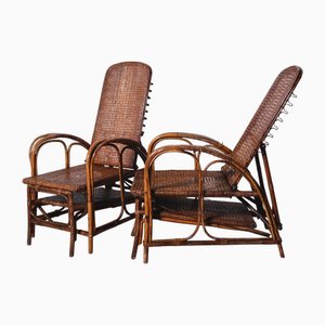 Italian Rattan Chaise Lounger, 1920s