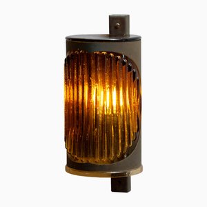 Brutalist Swedish Copper and Amber Art Glass Outdoor Wall Lamp from Ateljé Lyktan, 1960s