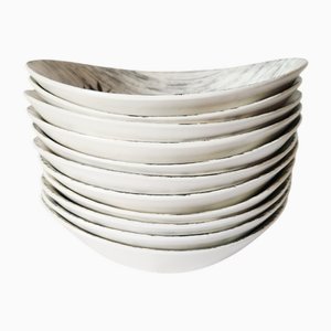 Scodelle da dessert in ceramica smaltata opaca con foglie di ulivo nero di Salins Toledo, Francia, anni '60, set di 11