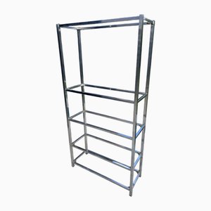 Vetrina vintage modulare in vetro e metallo cromato, anni '70