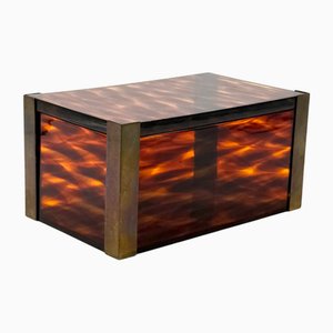 Mid-Century Modern Acrylic and Brass Jewelry Box, 1970s