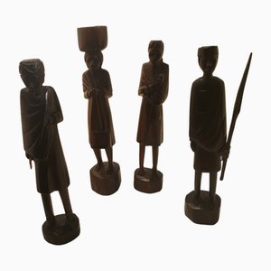 Afrikanische Skulpturen des Masai Stammes aus handgeschnitztem Palisander, 1890er-1910er, 4er Set