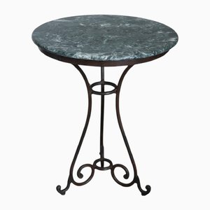Vintage Iron Side Table with Marble Top, 1980s