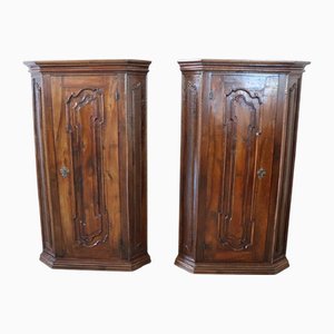 Antique Walnut Corner Cabinets, 1600s, Set of 2