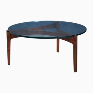 Table Basse Ronde en Palissandre avec Plateau en Verre par Sven Ellekaer pour Christian Linneberg, 1960s