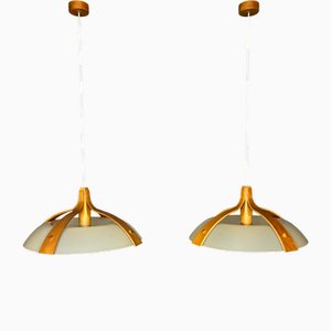 Mid-Century Space Age Layered Walnut Model 328 Pendants from Temde, 1960s, Set of 2