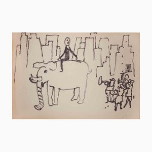 Mino Maccari, Elephant Tamer, Drawing, 1950s