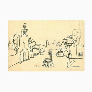 Mino Maccari, A Town in the Countryside, Drawing, 1960s