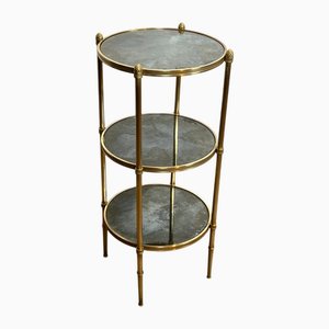 Tavolo Sellette rotondo in bronzo con ripiani a specchio triplo di Maison Baguès